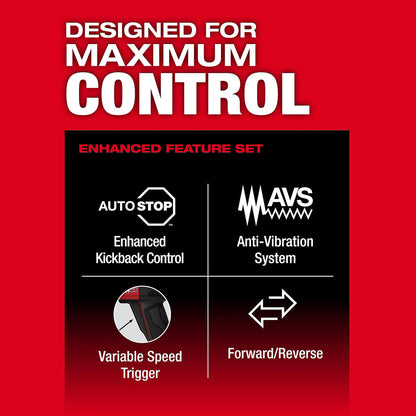 Product feature display with 'Designed for Maximum Control' on a red background