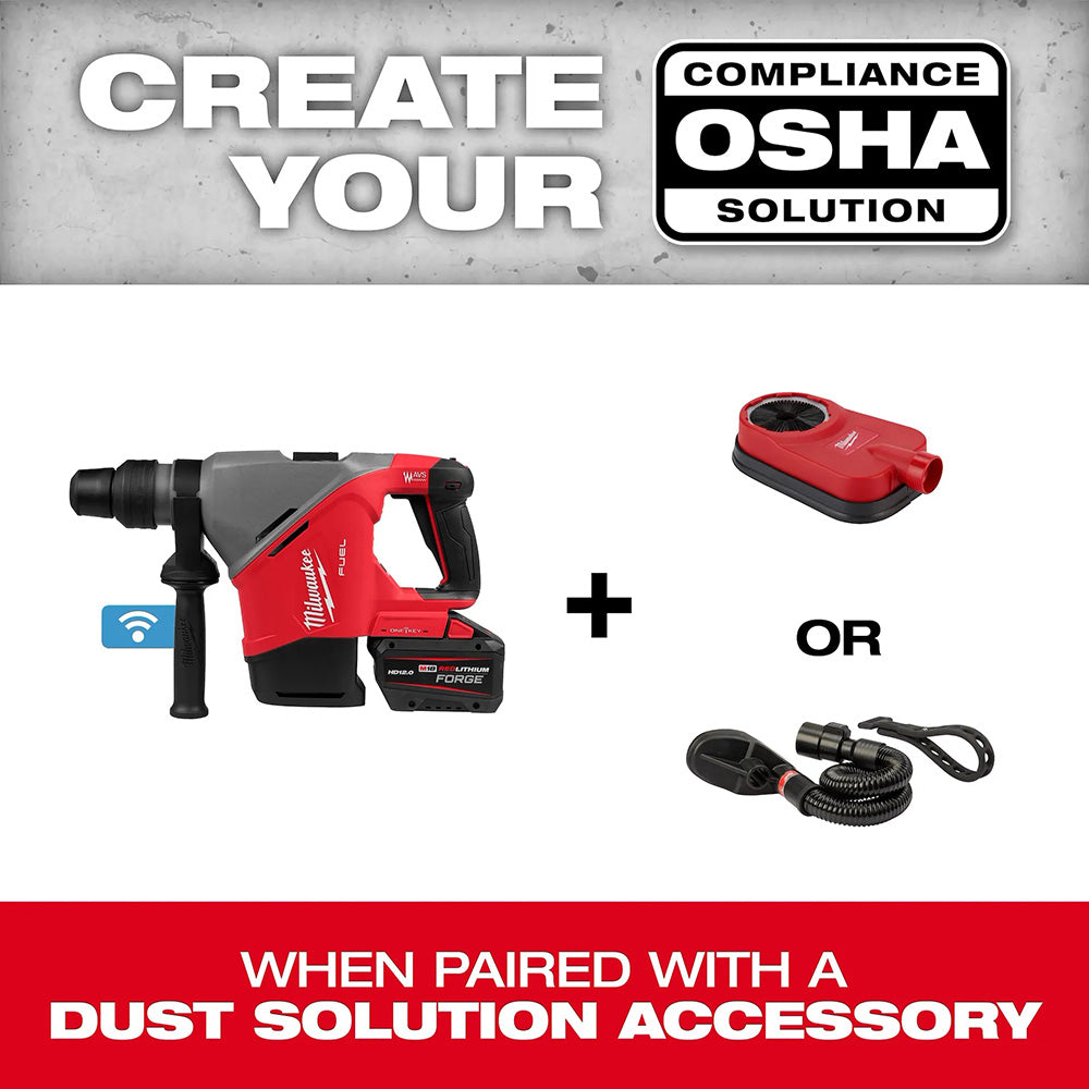 Red and black power tool with OSHA compliance logo and text on a gray background