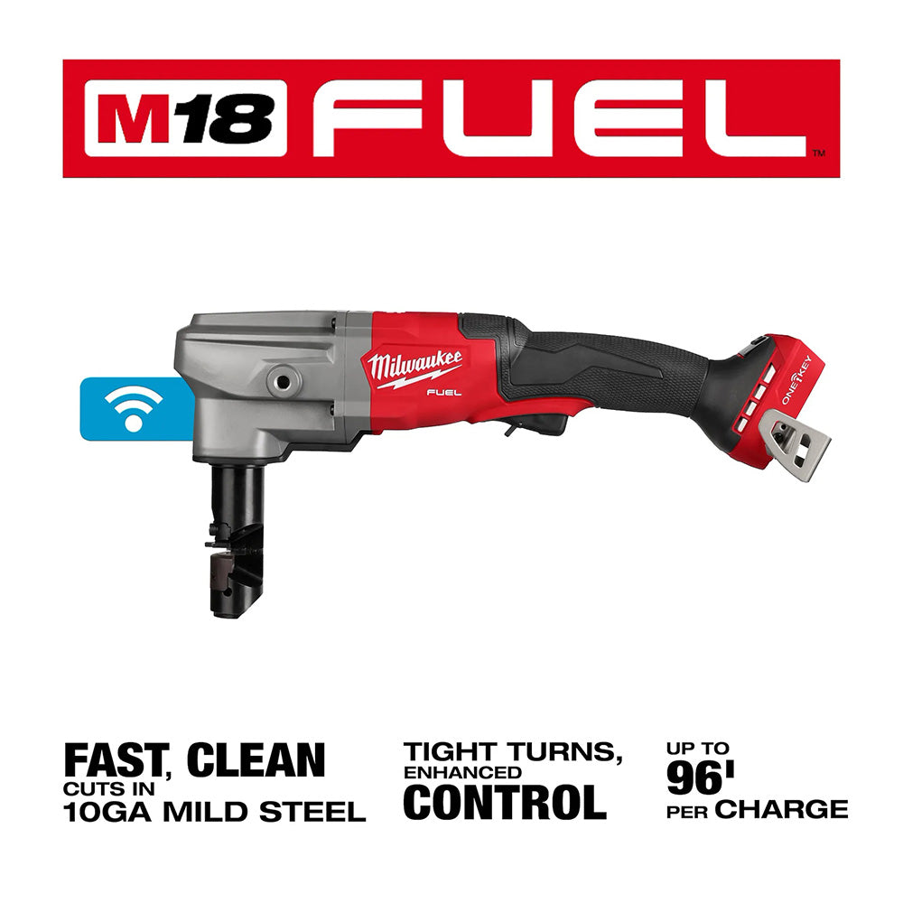 Milwaukee M18 FUEL tool on a white background with branding and product features highlighted.