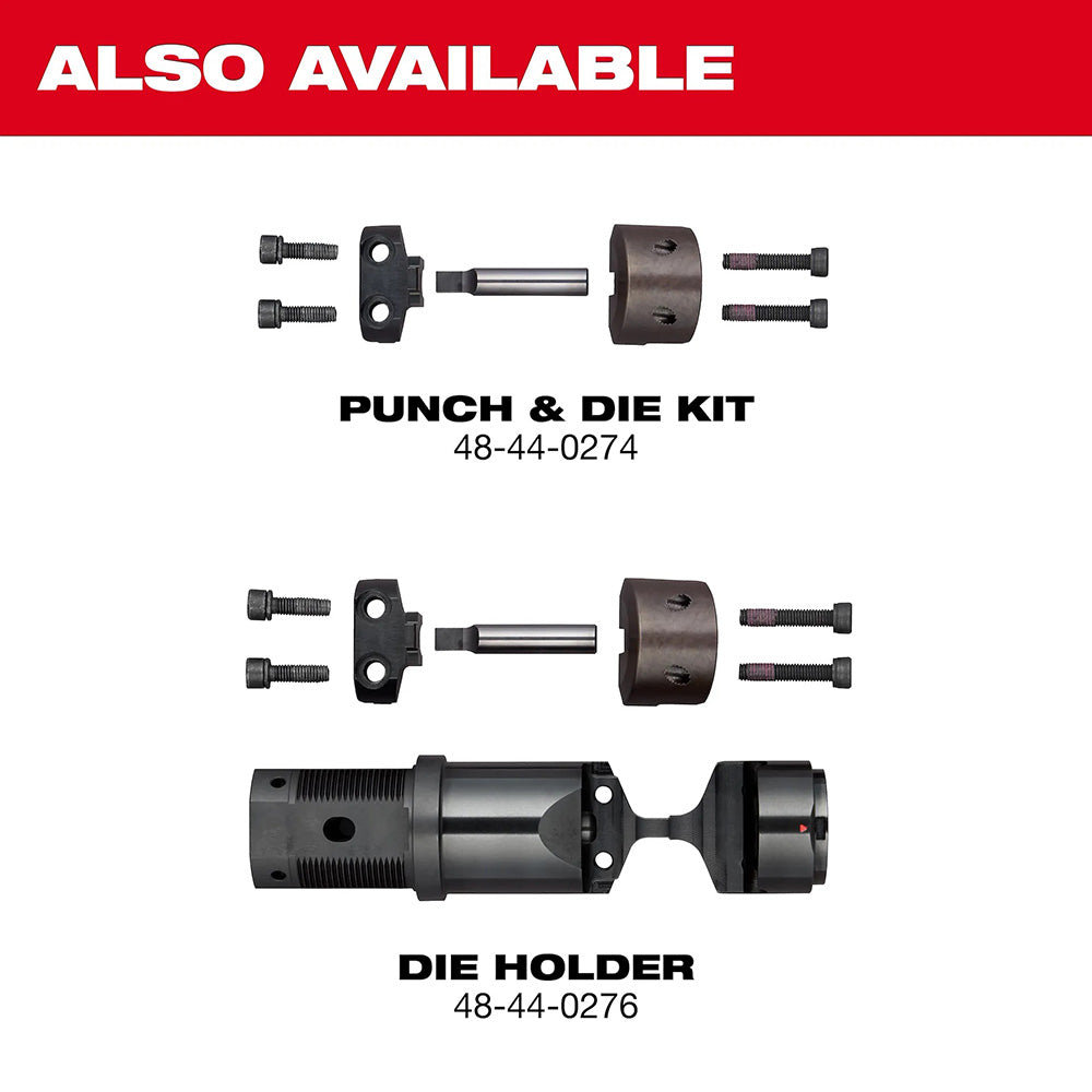 Punch and die kit with components on a white background