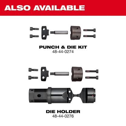 Punch and die kit with components on a white background
