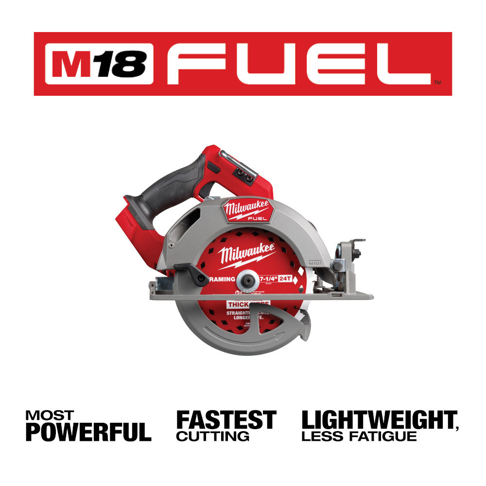 M18 FUEL™ 7-1/4” Circular Saw with red and black color scheme on a white background.