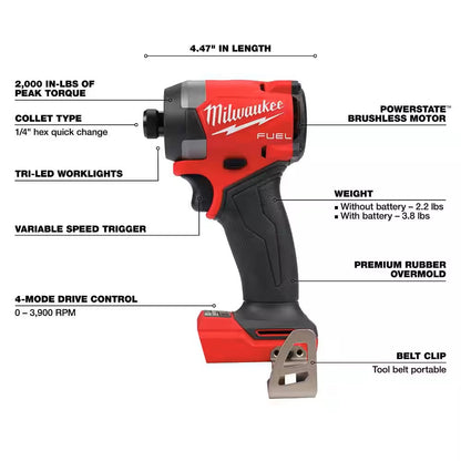 M18 FUEL™ Brushless Cordless 1/4 in. Hex Impact Driver Kit with 5.0Ah Battery/Charger & PACKOUT Tool-Box