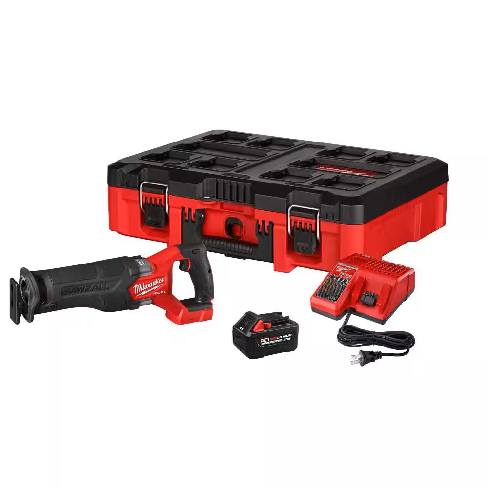 M18 FUEL Brushless Cordless SAWZALL Reciprocating Saw Kit with 5.0Ah Battery/Charger & PACKOUT Tool-Box