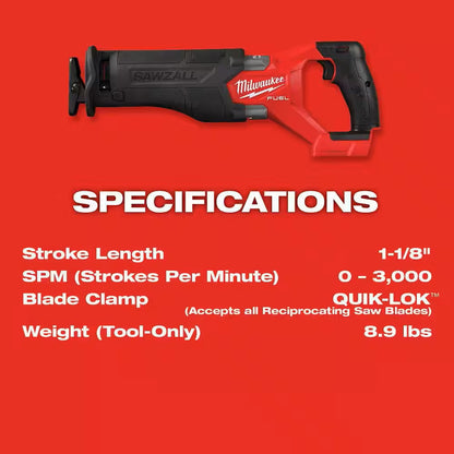 M18 FUEL Brushless Cordless SAWZALL Reciprocating Saw Kit with 5.0Ah Battery/Charger & PACKOUT Tool-Box