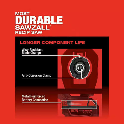 M18 FUEL Brushless Cordless SAWZALL Reciprocating Saw Kit with 5.0Ah Battery/Charger & PACKOUT Tool-Box