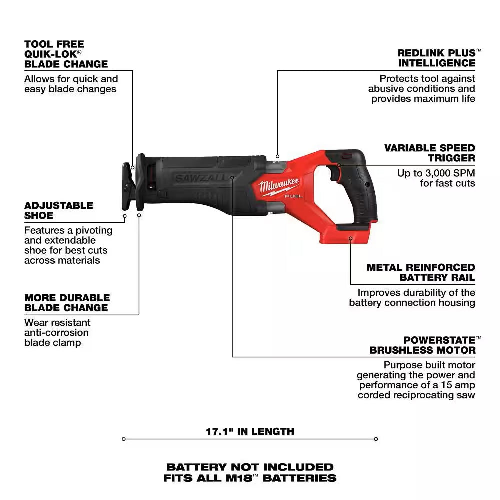 M18 FUEL Brushless Cordless SAWZALL Reciprocating Saw Kit with 5.0Ah Battery/Charger & PACKOUT Tool-Box