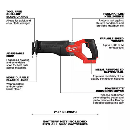 M18 FUEL Brushless Cordless SAWZALL Reciprocating Saw Kit with 5.0Ah Battery/Charger & PACKOUT Tool-Box