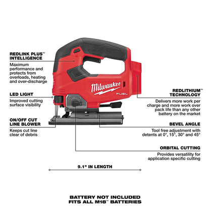 M18 FUEL™ D-handle Jig Saw with features highlighted on a white background