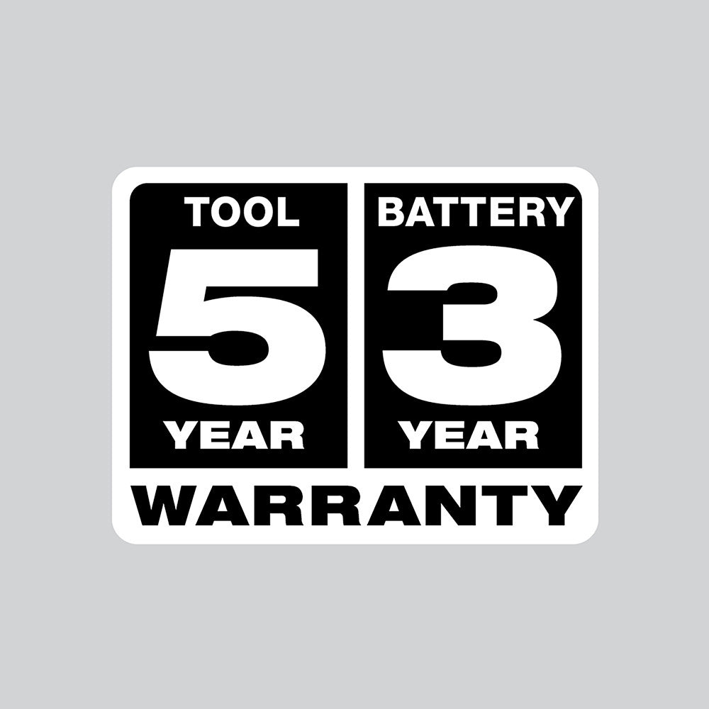Tool 5 Year Warranty, Battery 3 Year Warranty