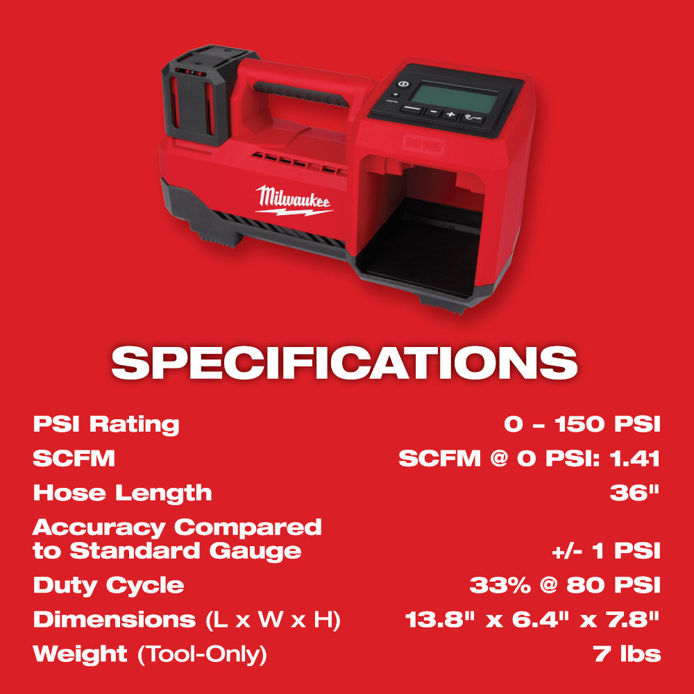 M18™ Inflator with specifications on a red background