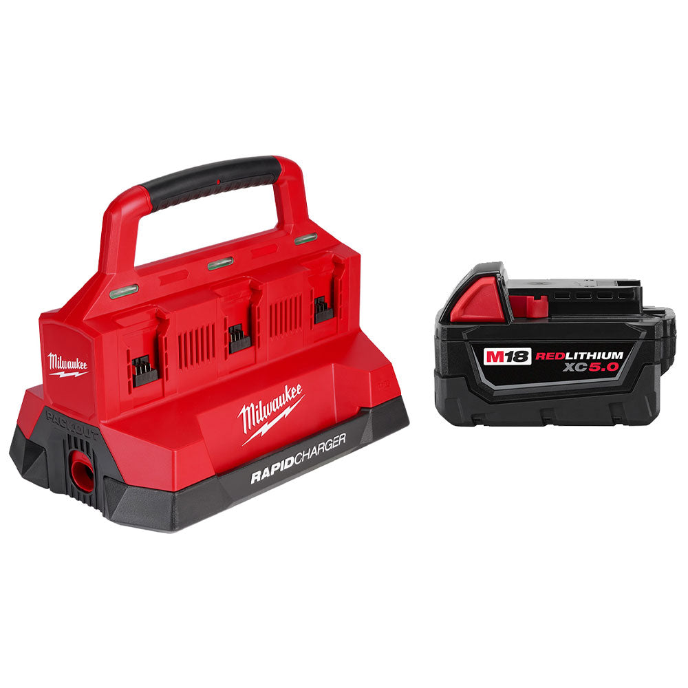 M18™ PACKOUT™ Six Bay Rapid Charger & M18™ REDLITHIUM™ XC 5.0Ah Extended Capacity Battery Pack Bundle