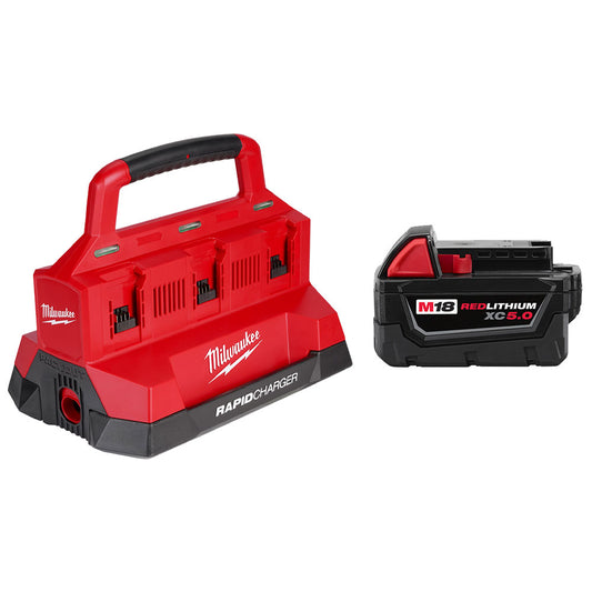 M18™ PACKOUT™ Six Bay Rapid Charger & M18™ REDLITHIUM™ XC 5.0Ah Extended Capacity Battery Pack Bundle