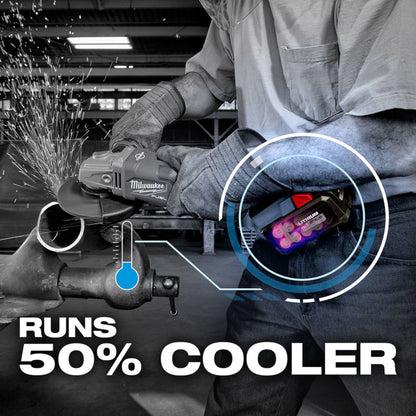 Person using a power tool with focus on battery and cooling system. Runs 50% Cooler