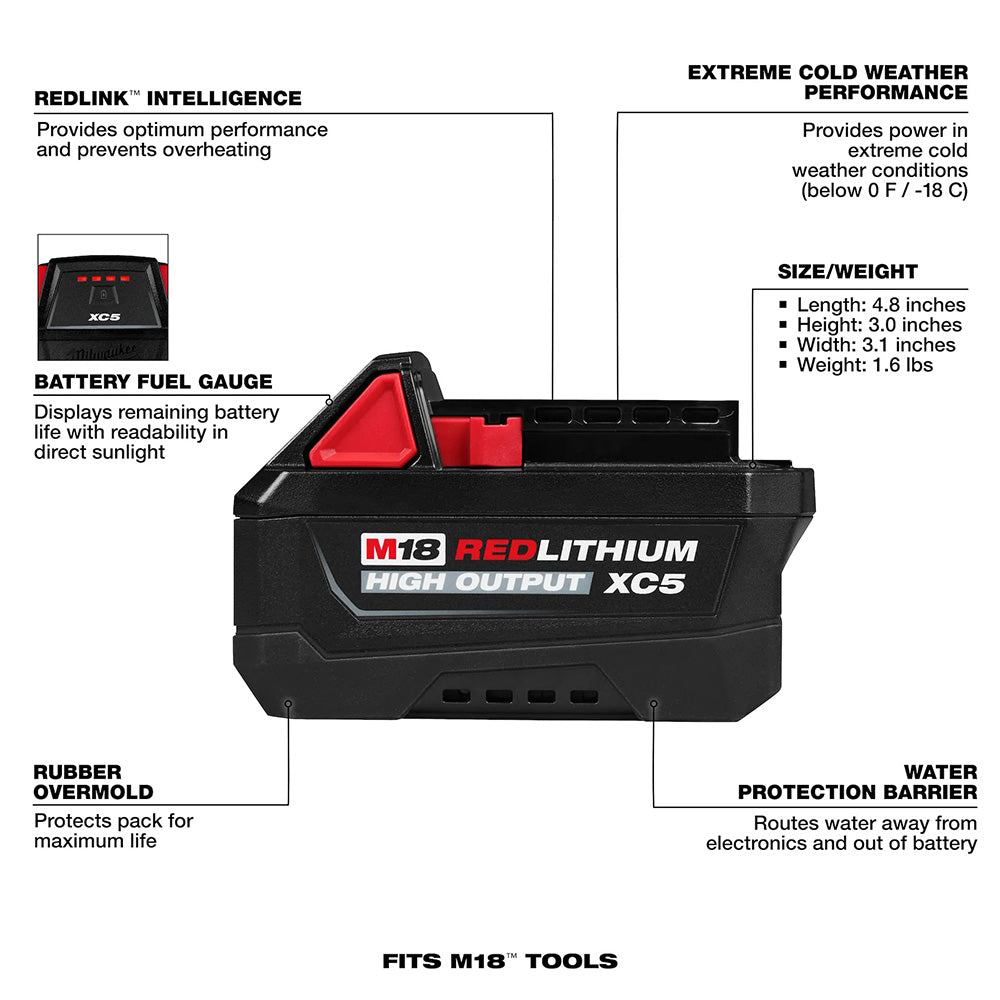M18™ REDLITHIUM™ HIGH OUTPUT™ XC5™ Battery Pack