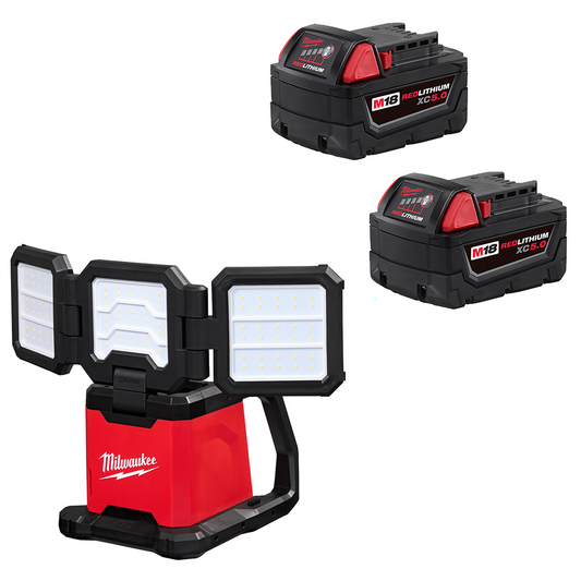 M18™ ROVER™ Dual Power Triple-Panel Flood & Area Light & M18™ REDLITHIUM™ XC 5.0Ah Extended Capacity Battery Pack (2 Piece) Bundle