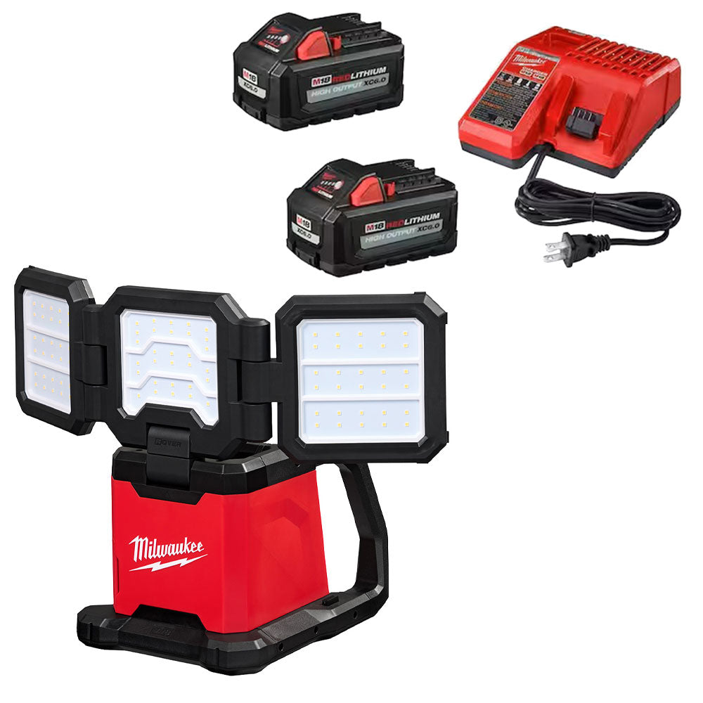 M18™ ROVER™ Dual Power Triple-Panel Flood & Area Light & M18 REDLITHIUM HIGH OUTPUT XC6.0 Battery 2-Pack System Starter Kit Bundle