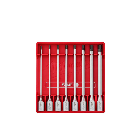 Set of screwdrivers in a red case with SAE marking on a white background