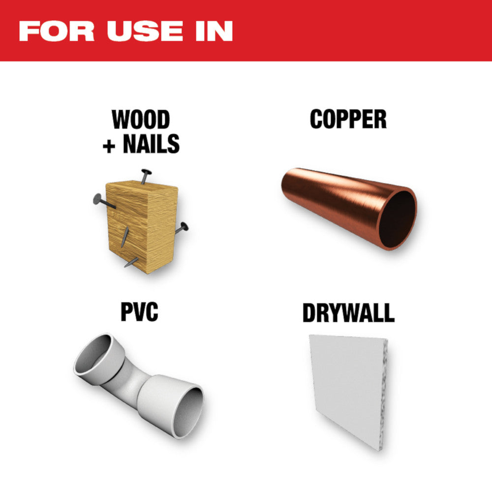 For use in Wood + Nails, Copper, PVC, Drywall