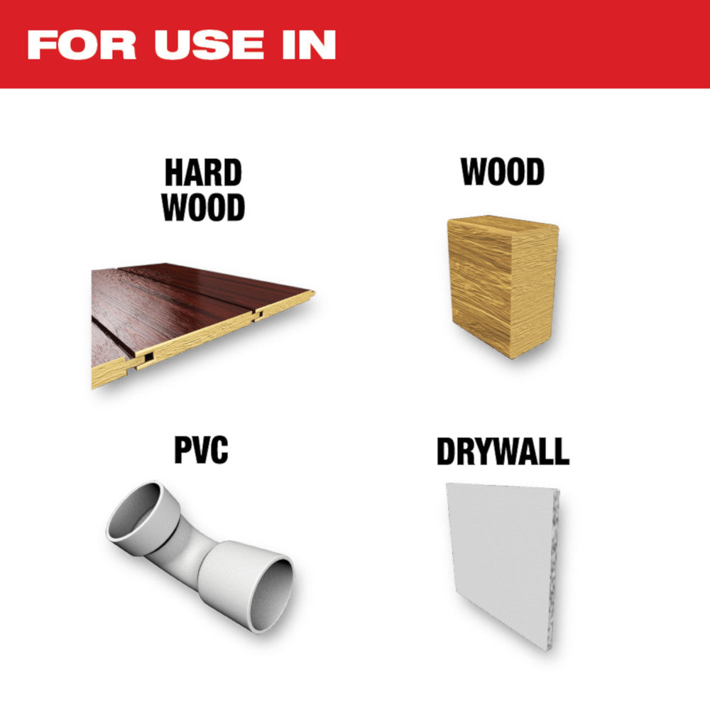 For use in Hard Wood, Wood, PVC, Drywall