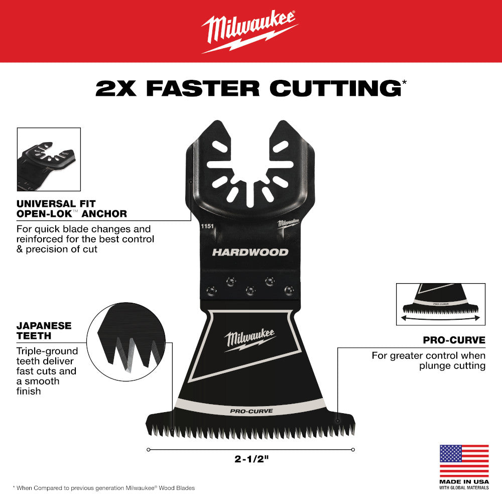 OPEN-LOK™ 2-1/2" HCS Japanese Tooth PRO-CURVE™ Hardwood Multi-Tool Blade