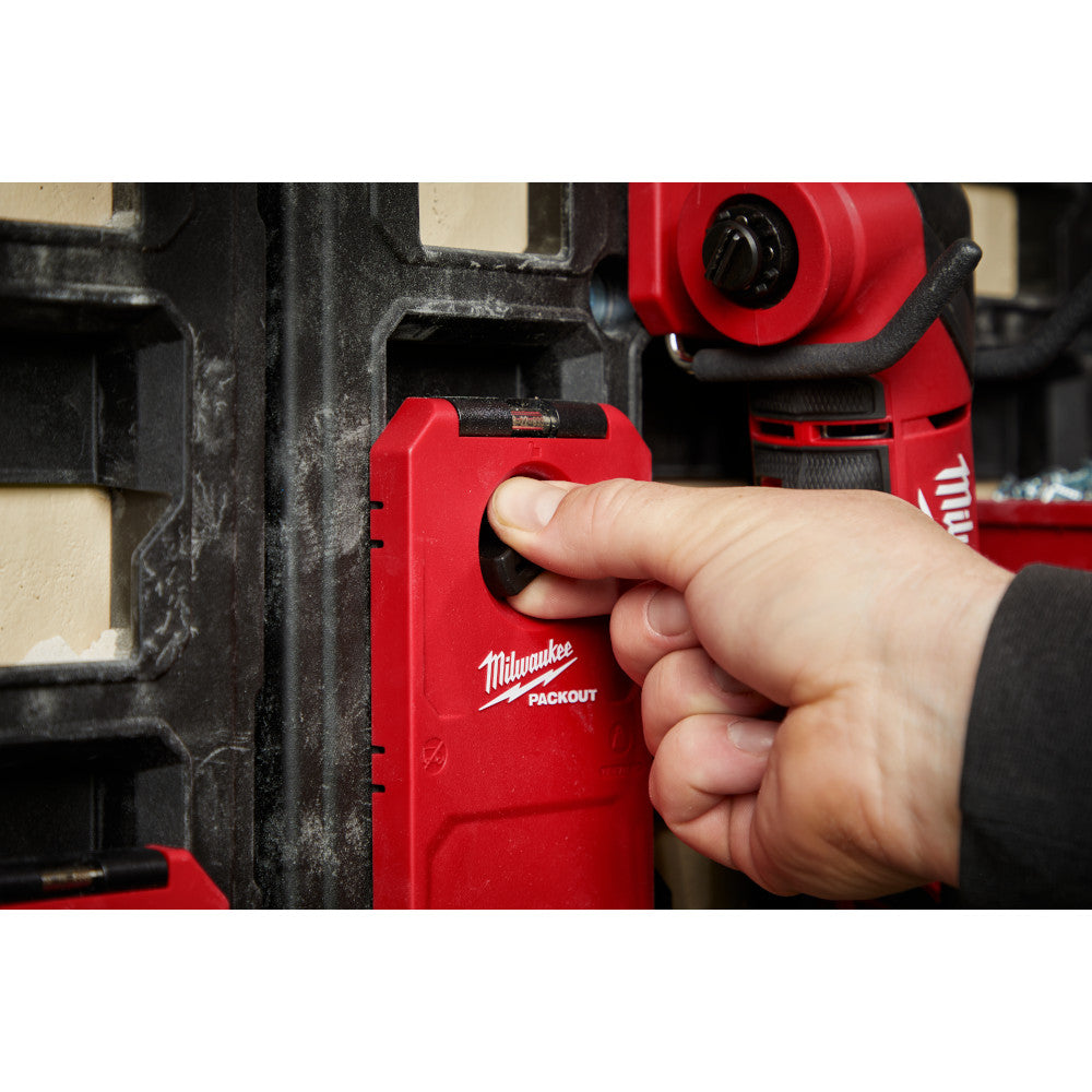 PACKOUT™ Compact Shelf next to other PACKOUT Boxes and Tools in a Workshop Setting