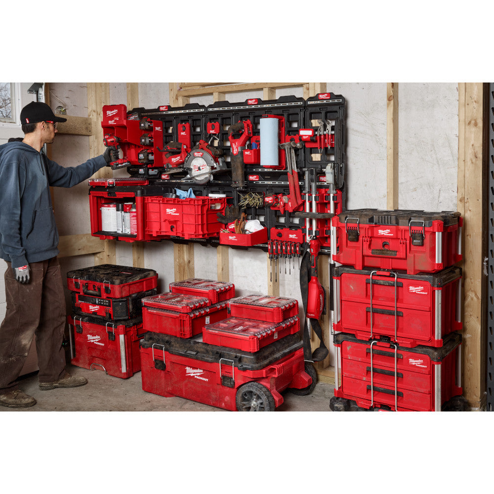Wall full PACKOUT Boxes and tools in a shop setting