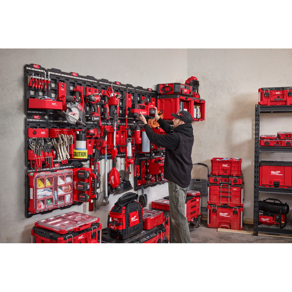 Wall full PACKOUT Boxes and tools in a shop setting