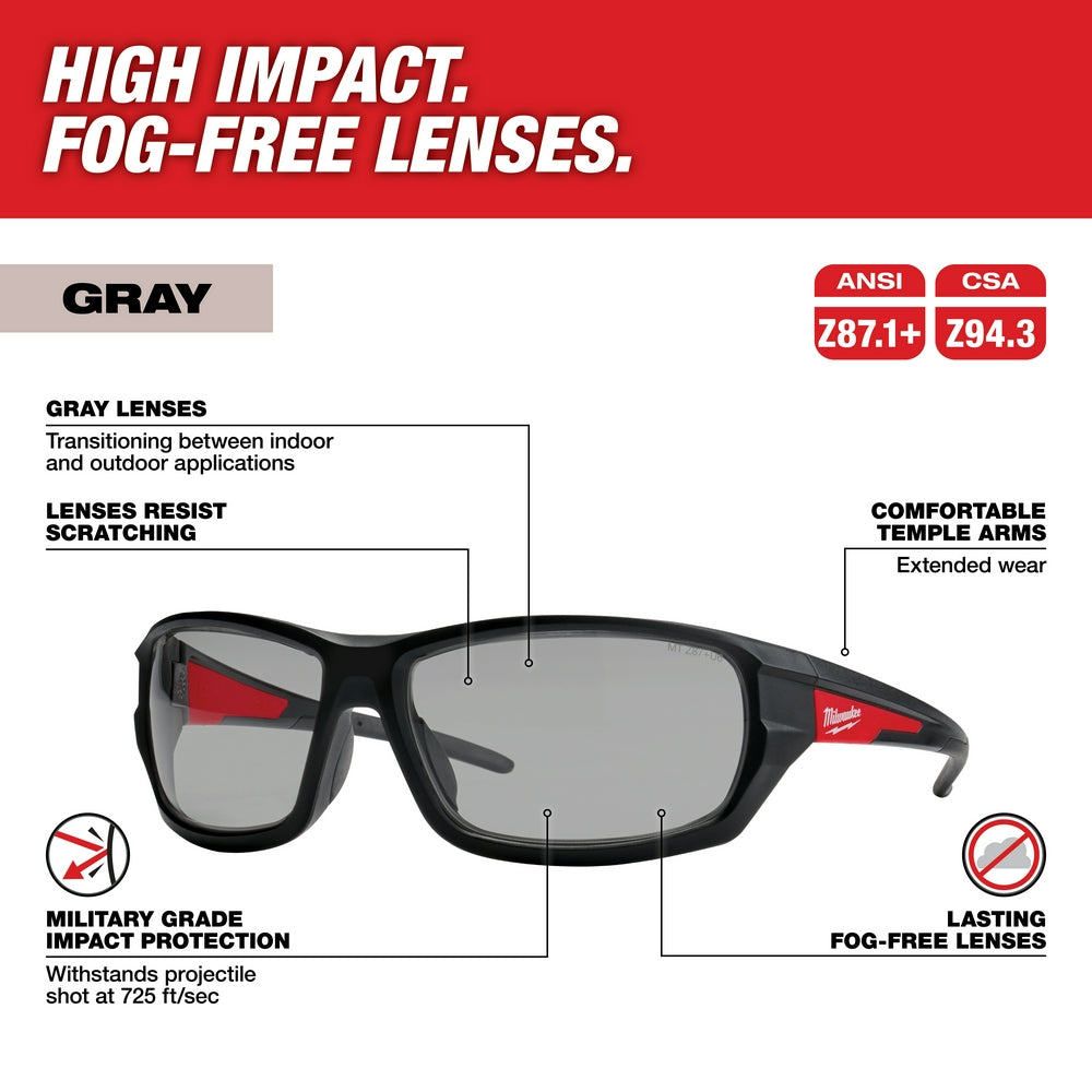 Performance Safety Glasses - Gray Fog-Free Lenses