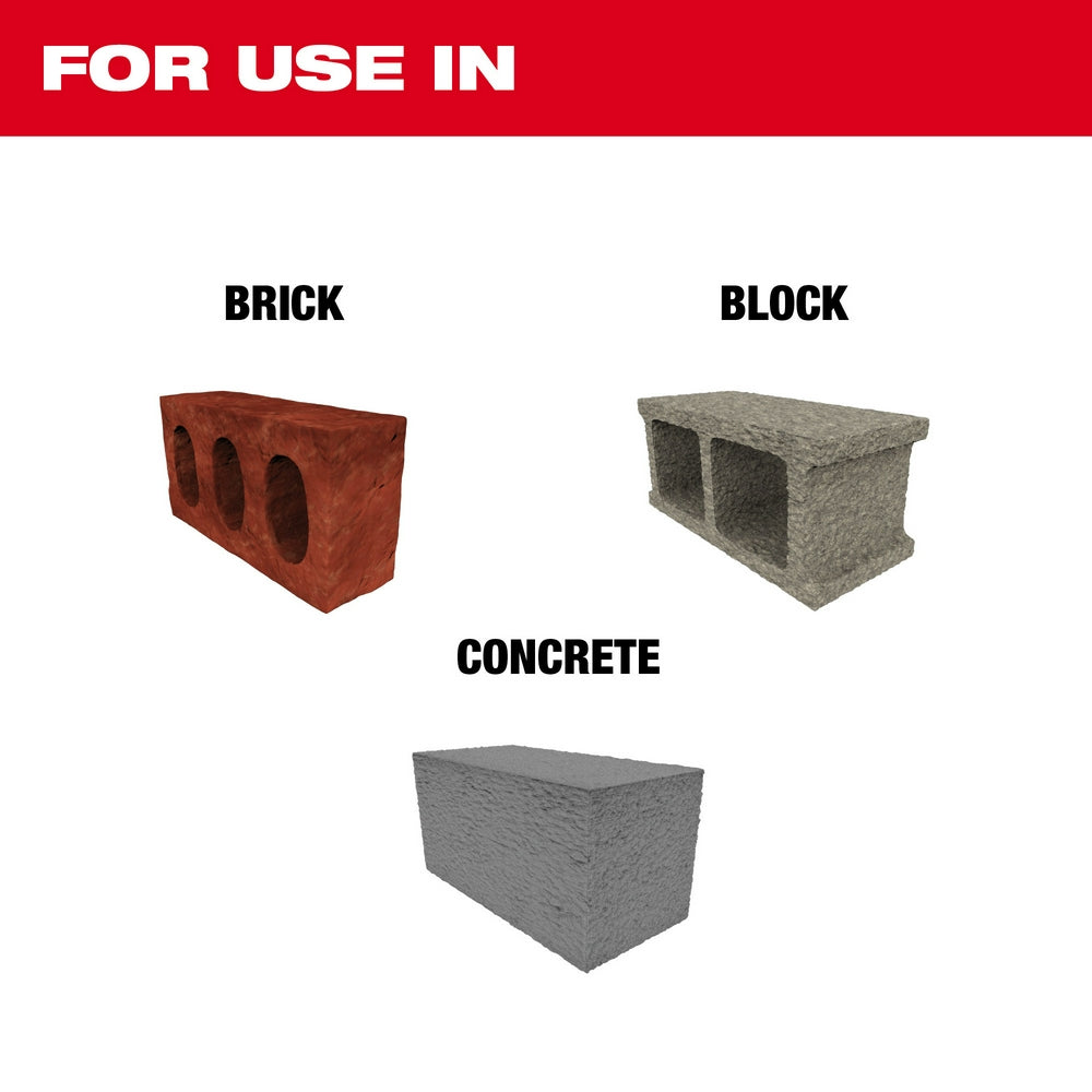 For use in Brick, Block and Concrete