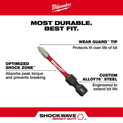 SHOCKWAVE™ 2" Impact Duty Square Recess #3 Power Bits (25 PK)