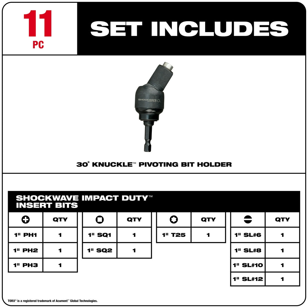 SHOCKWAVE™ 30° KNUCKLE™ Pivoting Bit Holder - 11PC