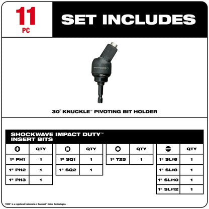 SHOCKWAVE™ 30° KNUCKLE™ Pivoting Bit Holder - 11PC