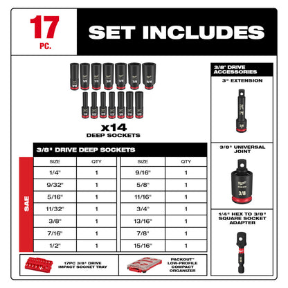 SHOCKWAVE™ Impact Duty Socket 3/8” Dr 17PC SAE PACKOUT™ Set