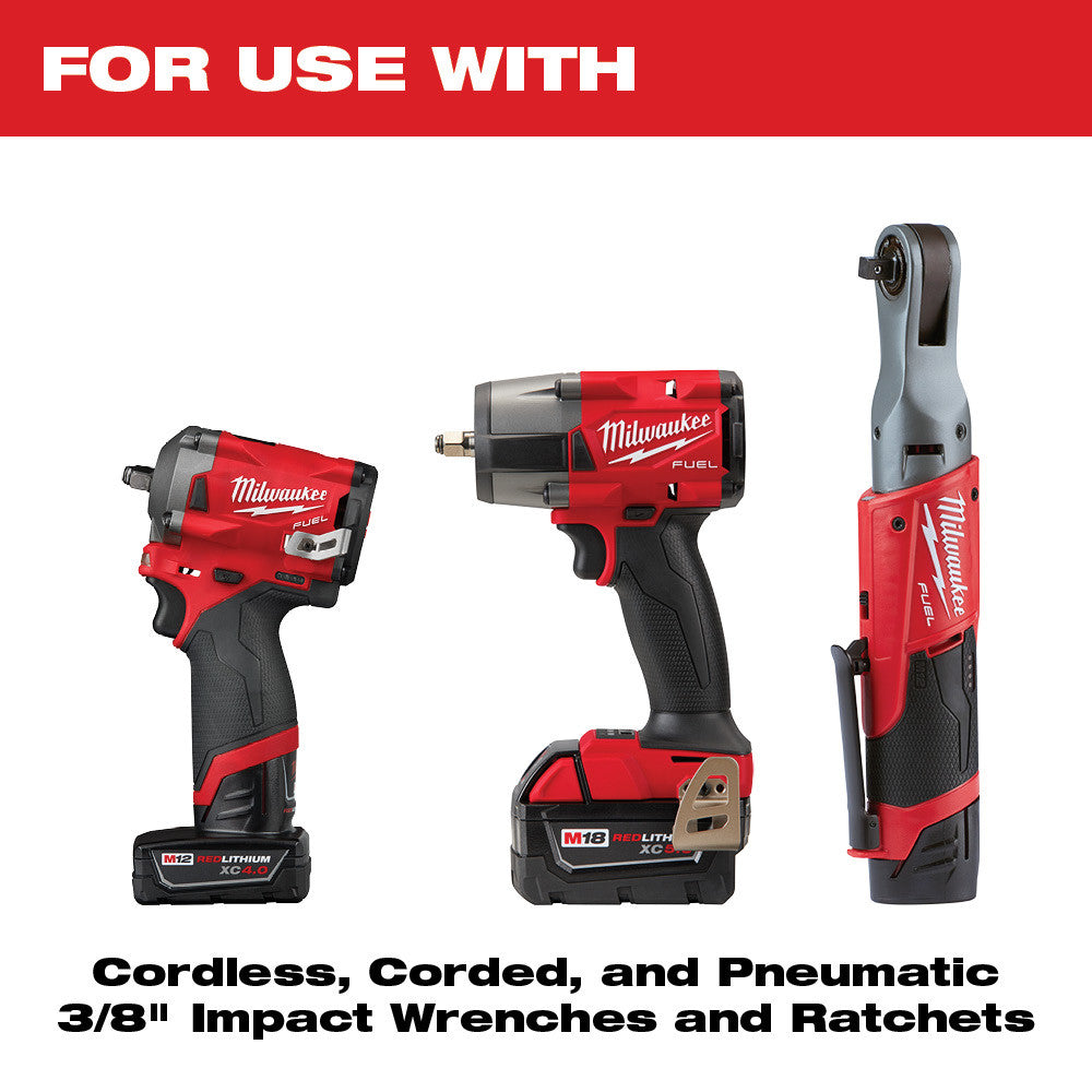 For use with Cordless, Corded and Pneumatic 3/8" Impact Wrenches and Ratchets