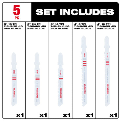 T-Shank Bi-Metal Jig Saw Blade Set - 5PC