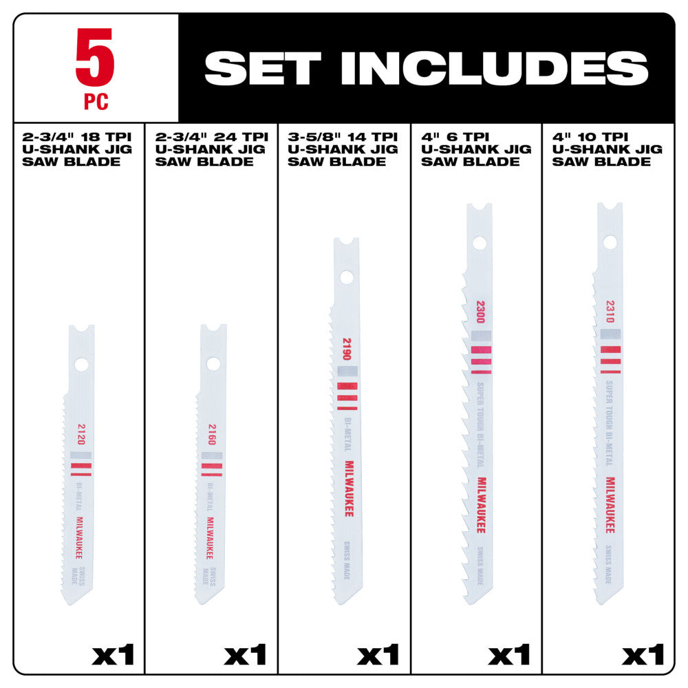 U-Shank Bi-Metal Jig Saw Blade Set - 5PC
