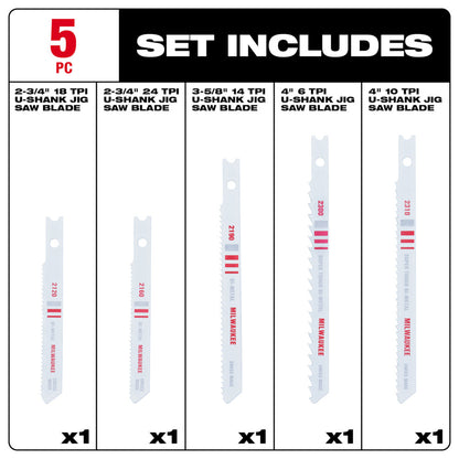 U-Shank Bi-Metal Jig Saw Blade Set - 5PC